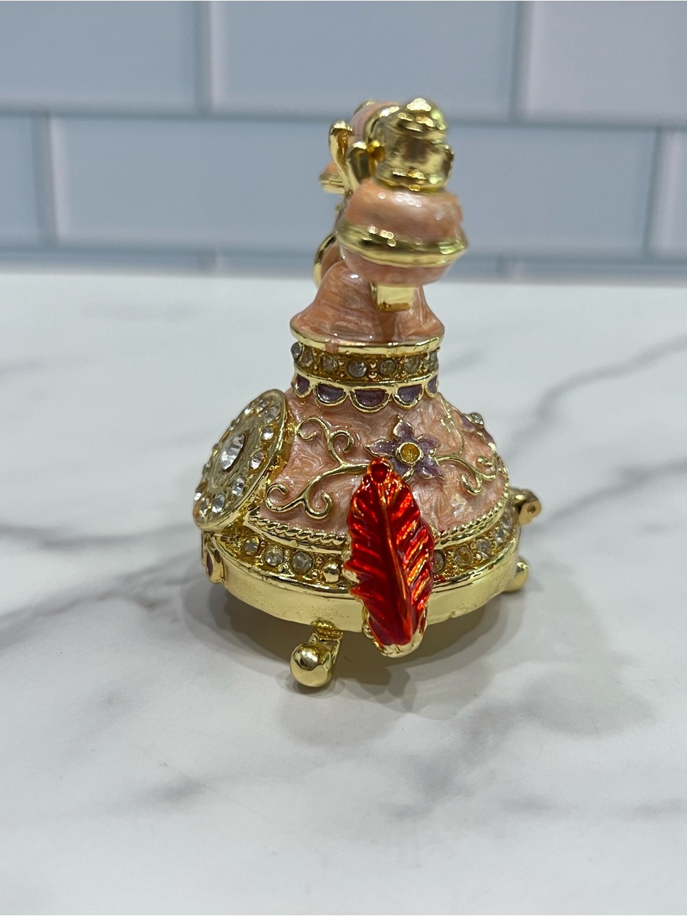 Objet D’Art Bonnie Antique Telephone Trinket Box Pink Gold Enameled & Jeweled - Picture 5 of 7